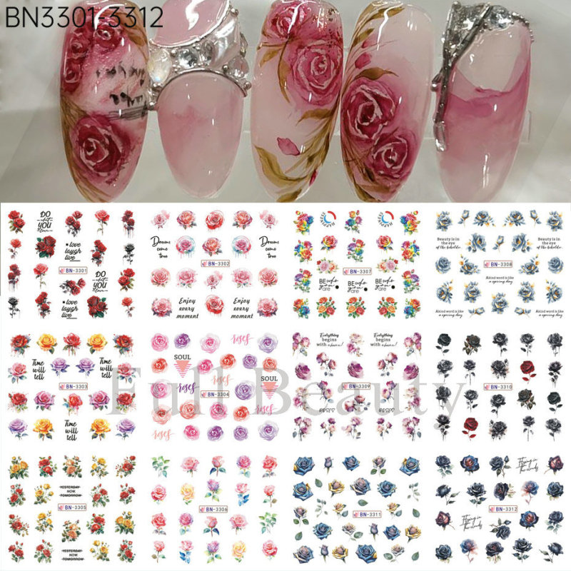 国境を越えた新しいネイルアート透かしシール春夏ユリ花薔薇桃花花花透かし爪貼り|undefined