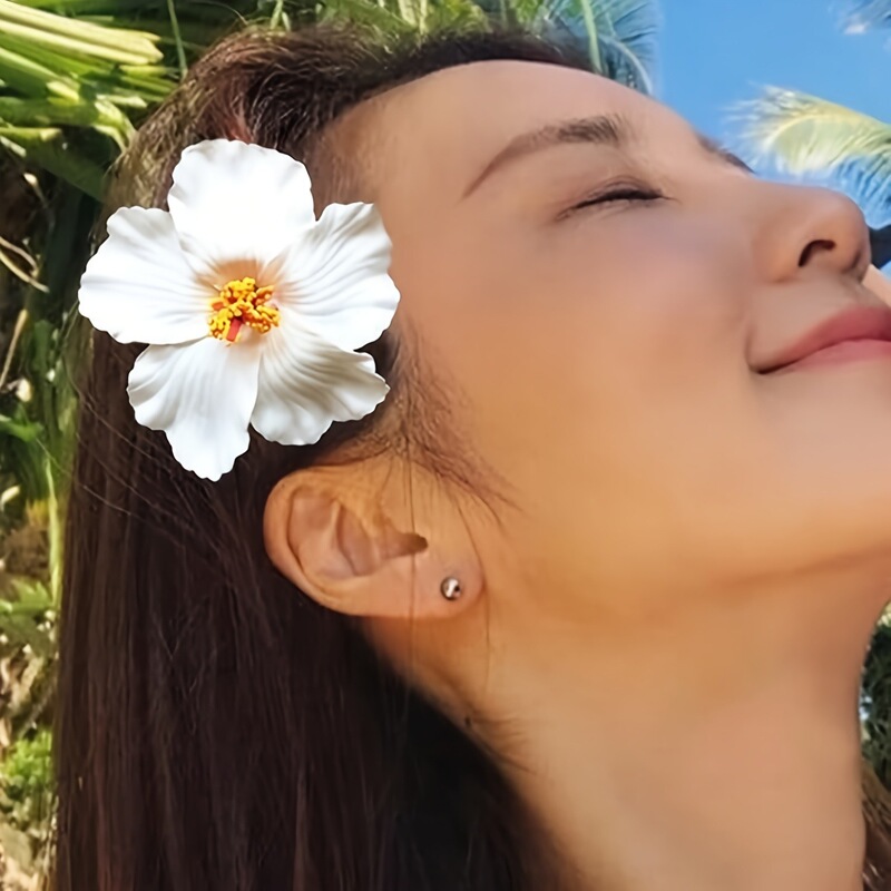 氛围感海边度假风仿真扶桑花发夹女波西米亚鸡蛋花朵发饰侧边头饰|undefined