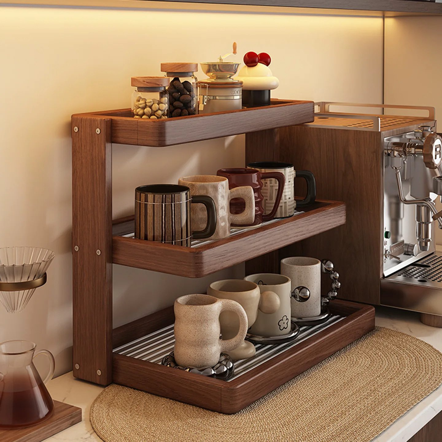 Solid wood cup holder, dining table countertop organizer, sideboard, coffee cup, water cup, tea cup, glass cup, acrylic storage rack