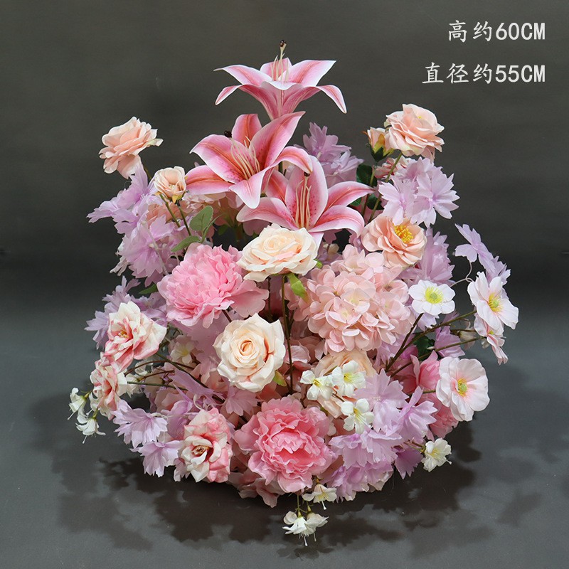 婚庆粉色盆花婚礼花艺路引花花球仿真花排花桌花装饰舞台背景布置