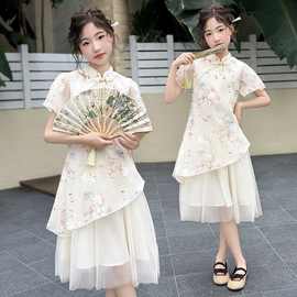 女童夏装连衣裙2025新款儿童中国风旗袍裙大童女孩高端复古公主裙