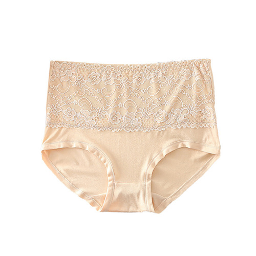 Original single large size women's breathable lace edge solid color triangle underwear high-waisted plus size wide underwear