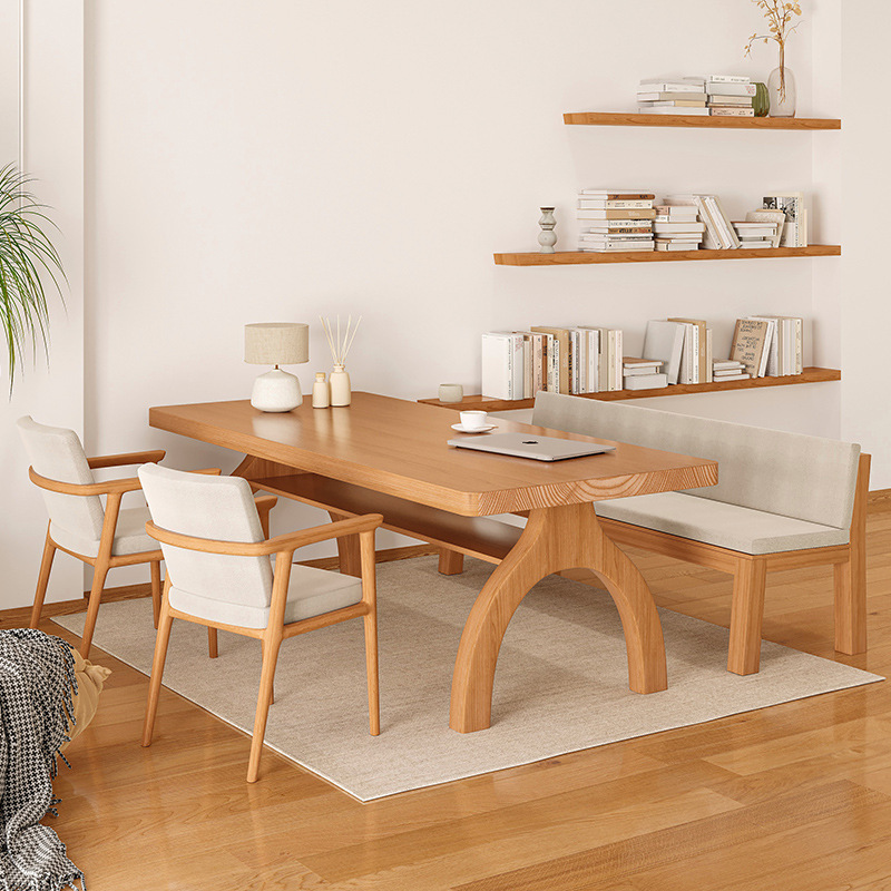 Log Cream Style Double Desk Office Desk Distinctive Double Layer Solid Wood Book Dining Table Designer Living Room Large Desk
