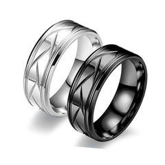 Cross-border new fashion frosted titanium steel men's ring geometric trendy elements European and American business style hand jewelry