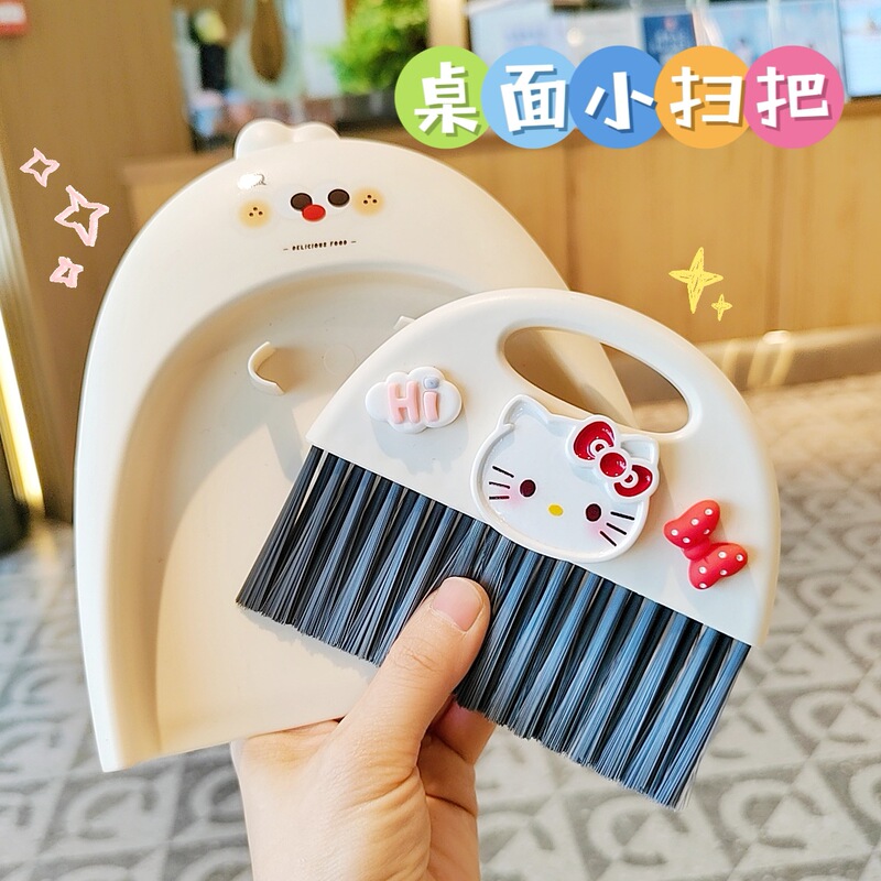 Mini Desktop Broom and Dustpan Set for Kidsren and Students Cartoon Soft-Bristled Broom Computer Keyboard Dust Cleaning Brush