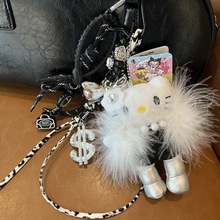 ins风皮草毛绒贵妇Kitty玩偶包包挂饰挂件编织绳挂饰少女心钥匙扣