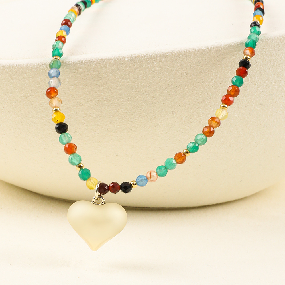 20g Weight Necklace Classification 1 Piece Quantity Travel Occasion Alloy, Agate Material Heart Shape Pattern Women's Gender Beaded Design Ethnic Style, Bohemian Style Ethnic Style Bohemian Heart Shape Alloy Agate Necklace In Bulk 23