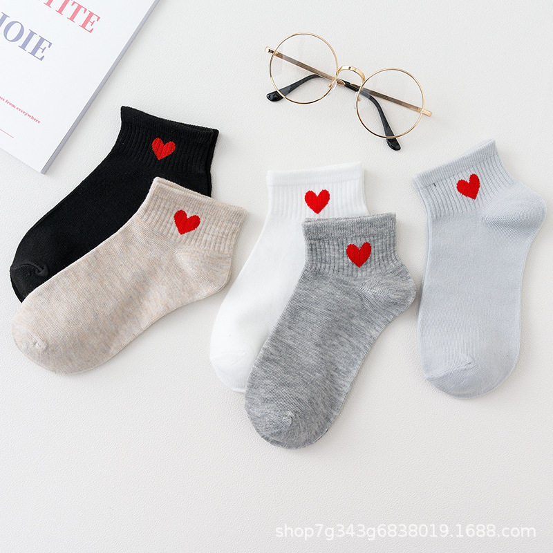 Women's Short Socks Summer Thin Solid Color Red Heart Socks Trendy Japanese Low-Cut Women's Ankle Socks Wholesale