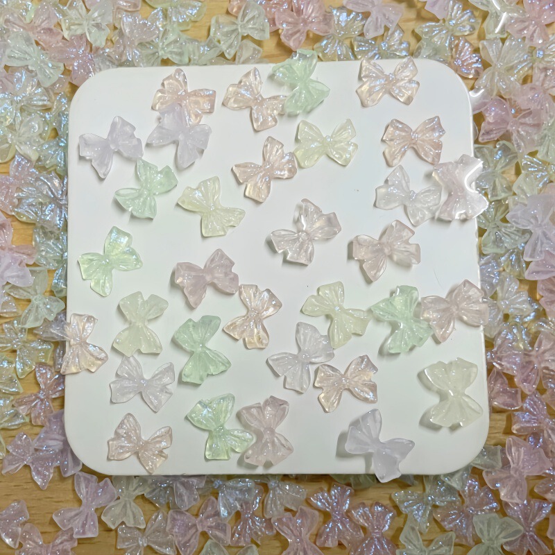 Glow-In-The-Dark Fine Glitter Bow Manicure, Colorful Ice-Transparent Jelly Mermaid Bow Tie, Wearable Nail Earrings, Boxed Filling Glow-In-The-Dark Fine Glitter Bow Manicure, Colorful Ice-Transparent Jelly Mermaid Bow Tie, Wearable Nail Earrings, Boxed Filling