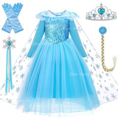 冰雪奇緣公主裙愛莎女童連衣裙艾莎elsa兒童生日會演出服長袖