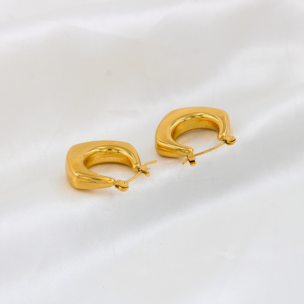 Hoop Earrings Classification 304 Stainless Steel Chain Material 1 Pair Quantity 1 Pair Simple Style Round Plating 304 Stainless Steel 18K Gold Plating In The Furnace Hoop Earrings