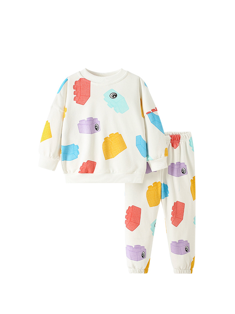 Malwee set de niños otoño y invierno nuevo estilo europeo y americano para niños de mediana edad impresión casual de cuello redondo para niños dos piezas set