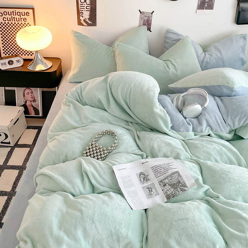 ミルクパイル4点セットA類母子級サンゴパイル布団カバー純色シーツ保温寮3点セットベッド笠金