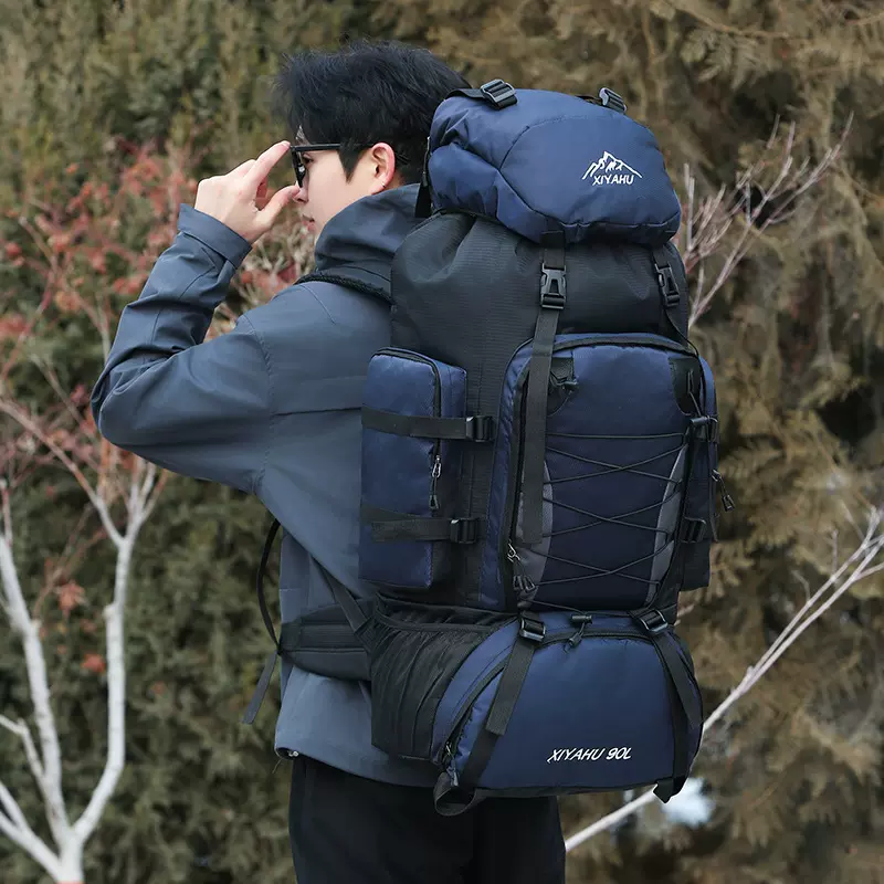 新款户外90L大容量登山包轻便防水双肩背包男休闲徒步旅行露营包