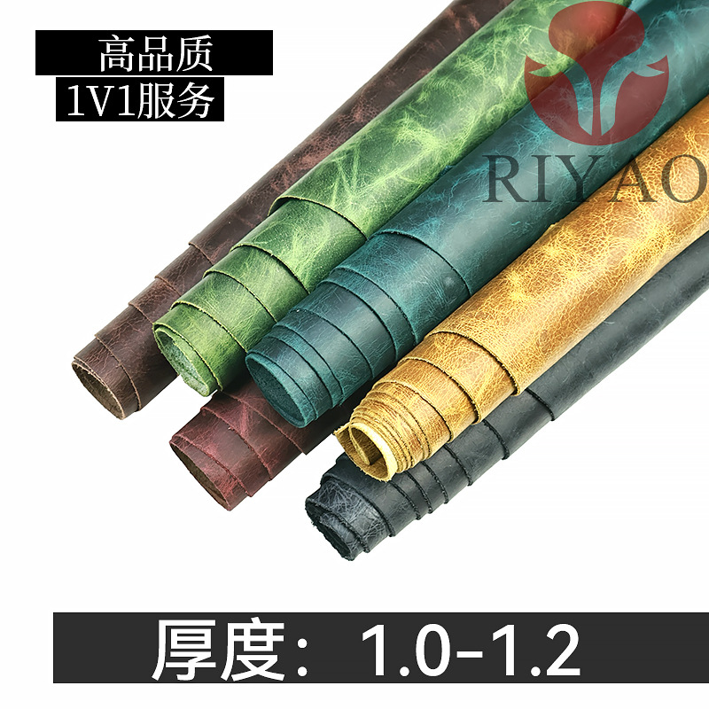 工厂直销彩色头层牛皮复古油蜡皮变色龟裂纹皮树膏摔植鞣皮真皮革