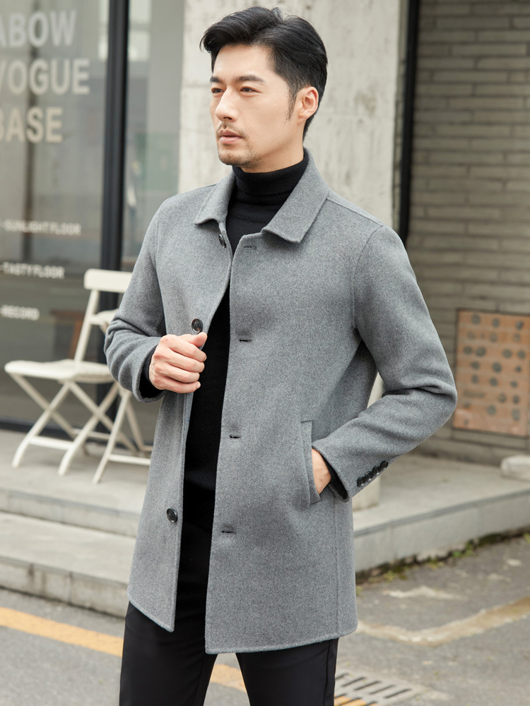Abrigo de lana de doble cara casual de negocios Abrigo de lana engrosada de invierno para hombres Abrigo de lana de mediana longitud