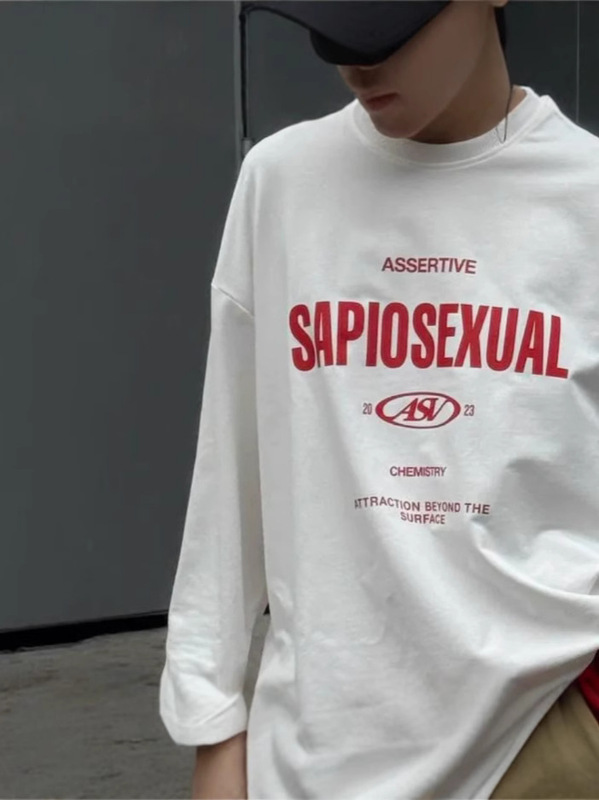 綿100%長袖Tシャツ2025春秋ヨーロッパとアメリカンスタイルの多用途通勤トレンドインスタイルプリントパーソナライズトップ|undefined