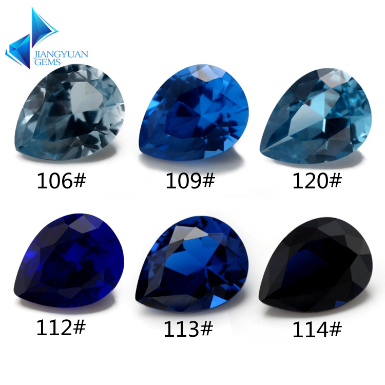 3x 5~10x 12mm water drop pear-shaped blue sharp Crystal Wuzhou artificial sapphire high temperature resistant non-discoloration gem