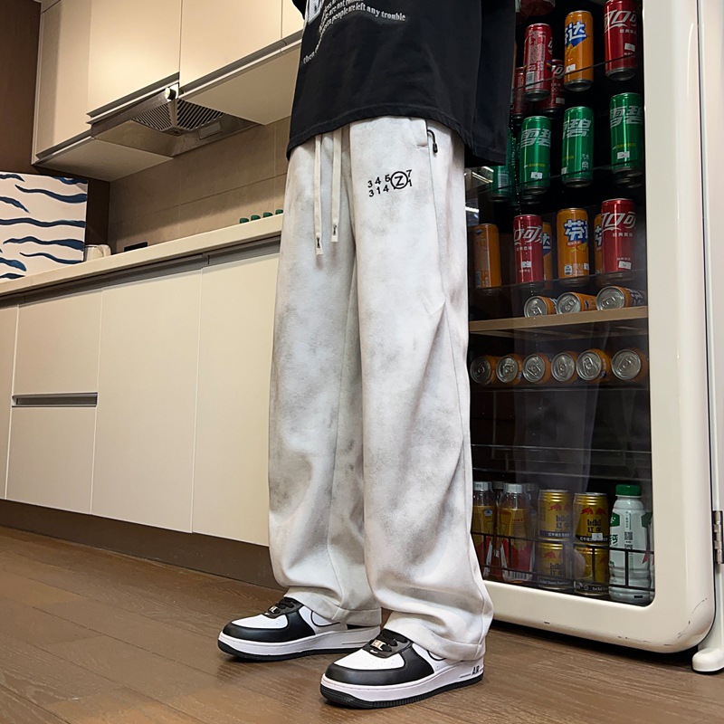 2025 New Creased Dirty Men's Spring and Autumn Season Workwear American Street Style Loose Straight Leg Versatile Casual Pants