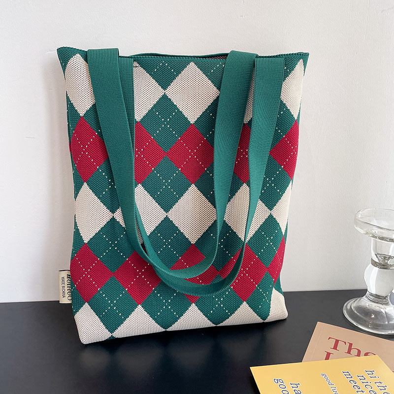 Frau Mittel Stricken Farbblock Linge Basic Vintage-Stil Offen Schultertasche display picture 9