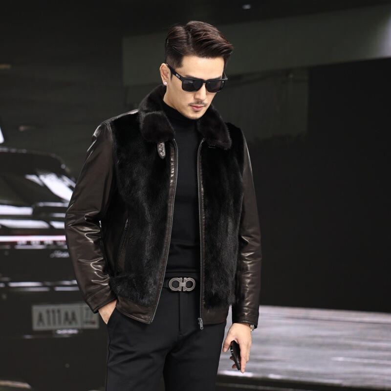 Men's Light Luxury Goatskin + Mink + down Lining Leather Jacket, Youth Fashion Trendy Fur Motorcycle Jacket Men's Light Luxury Goatskin + Mink + down Lining Leather Jacket, Youth Fashion Trendy Fur Motorcycle Jacket