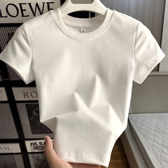 重磅纯棉正肩短袖T恤女韩版ins修身显瘦百搭遮肉纯欲风半袖内搭爆