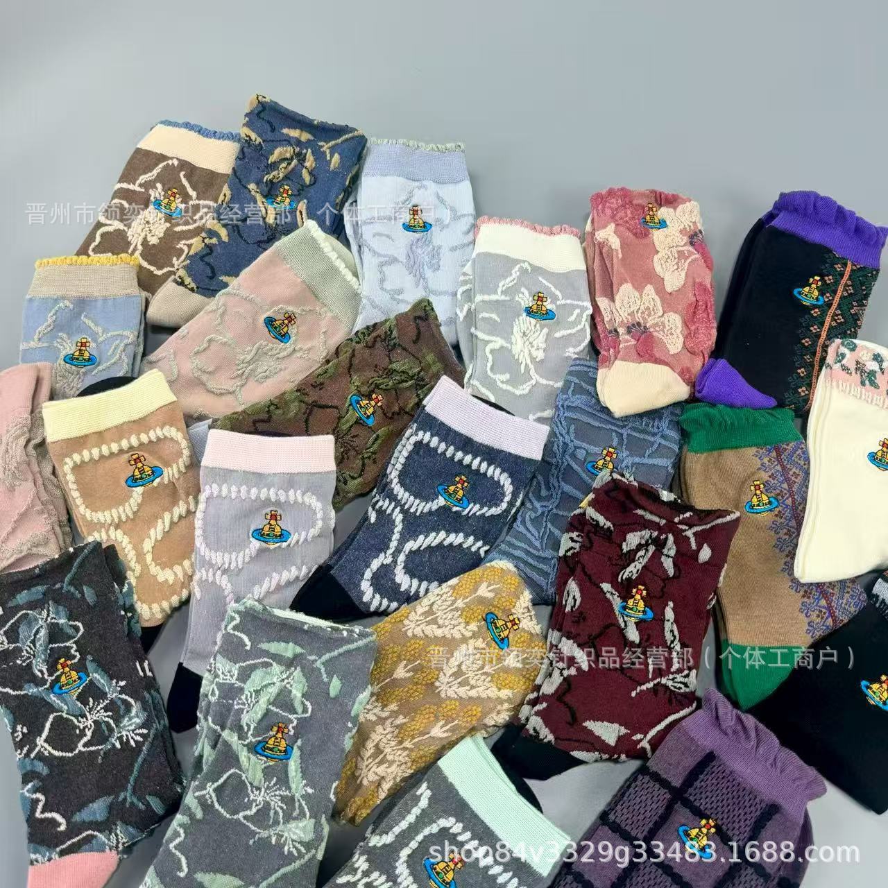 新款日系西太后浮雕女袜vivi土星袜子刺绣复古中筒洛丽塔女士潮袜