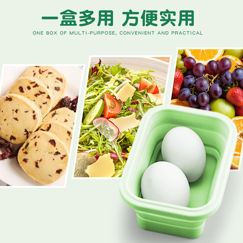 Caja de almuerzo de silicona plegable transfronteriza caja de almacenamiento portátil caja de microondas caja de almuerzo ecológica caja de almacenamiento refrigerador