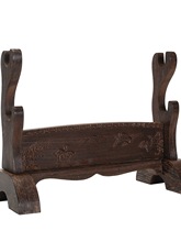 豪华祥瑞刀托冷兵器架香槟色铜钱鸡翅实木刀剑架之宝