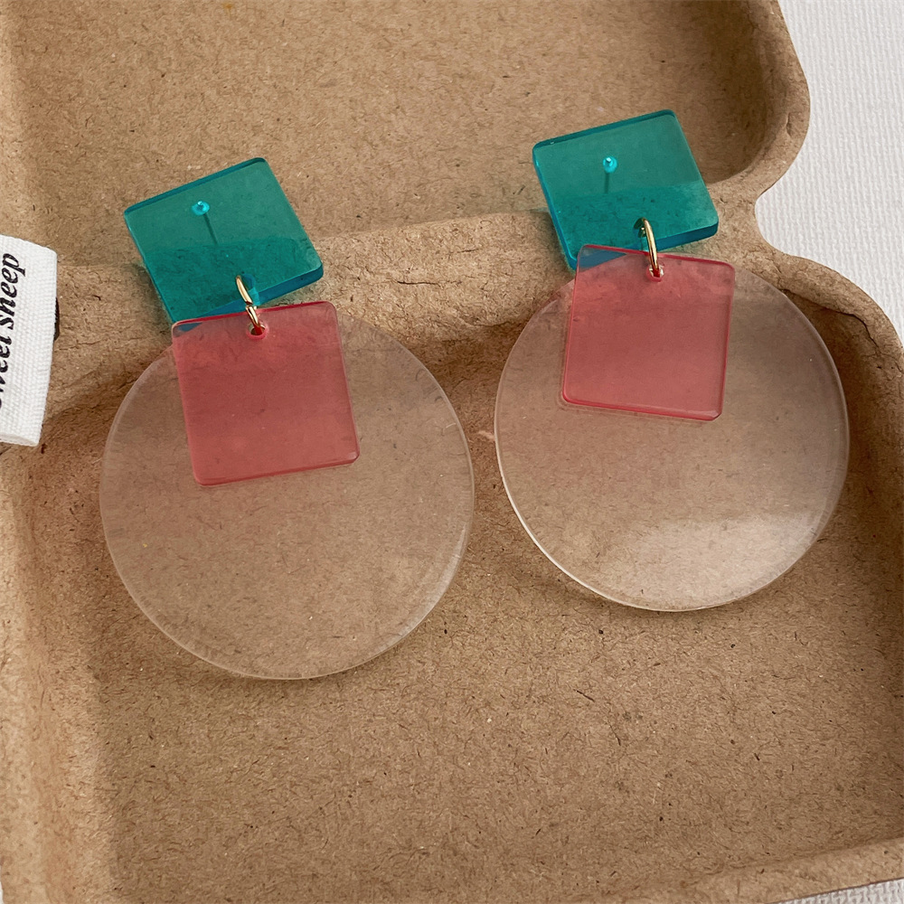19g Weight Copper Alloy Ear Needle Material Drop Earrings Classification 1 Pair Quantity Daily Occasion Acrylic Material Round, Square Pattern Women's Gender Simple Style Style Tassel, Laser Craft 1 Pair Simple Style Round Square Acrylic Drop Earrings 5