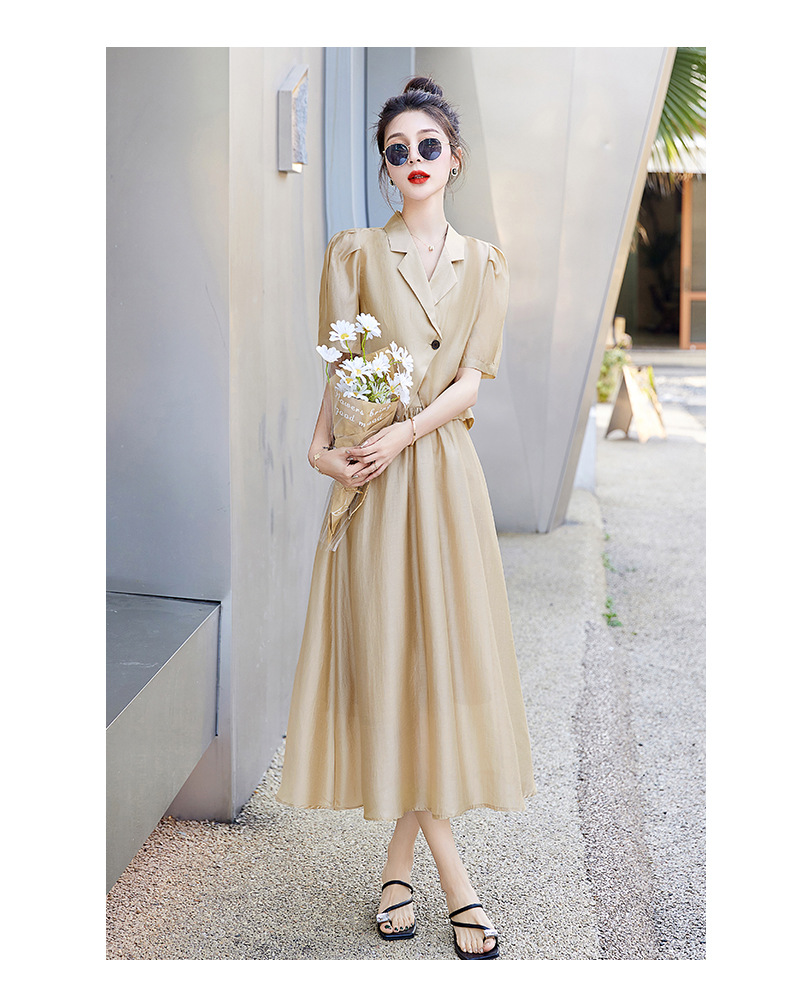 Bộ đồ Tencel nữ hai mảnh gồm áo và chân váy midi thắt eo — Màu đen, Màu xám, Màu kaki chi tiết 14