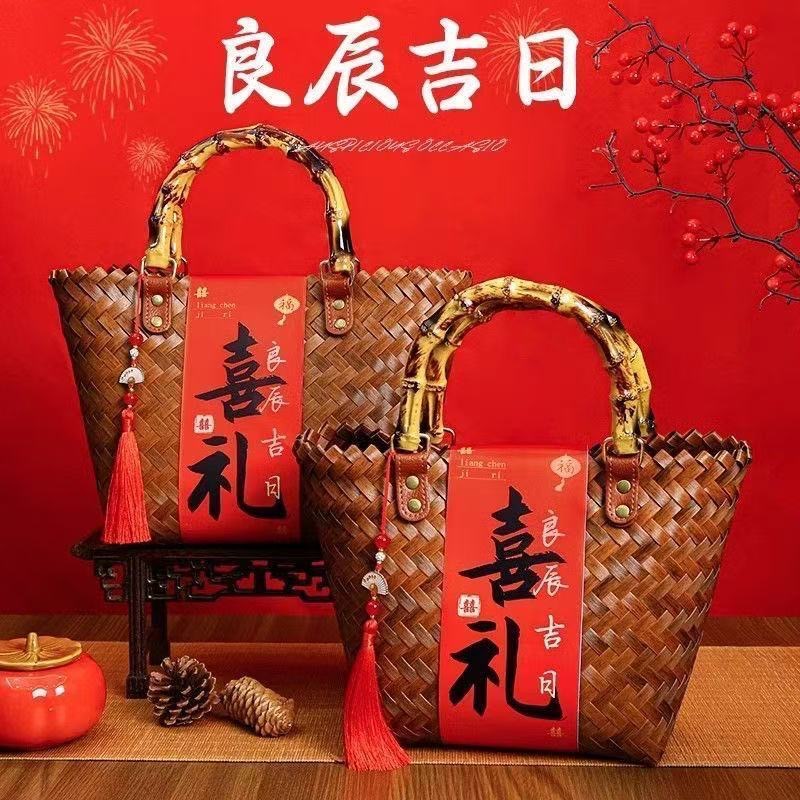 现货批发复古伴娘手提包手工竹节女包时尚百搭乔迁编织包端午节伴