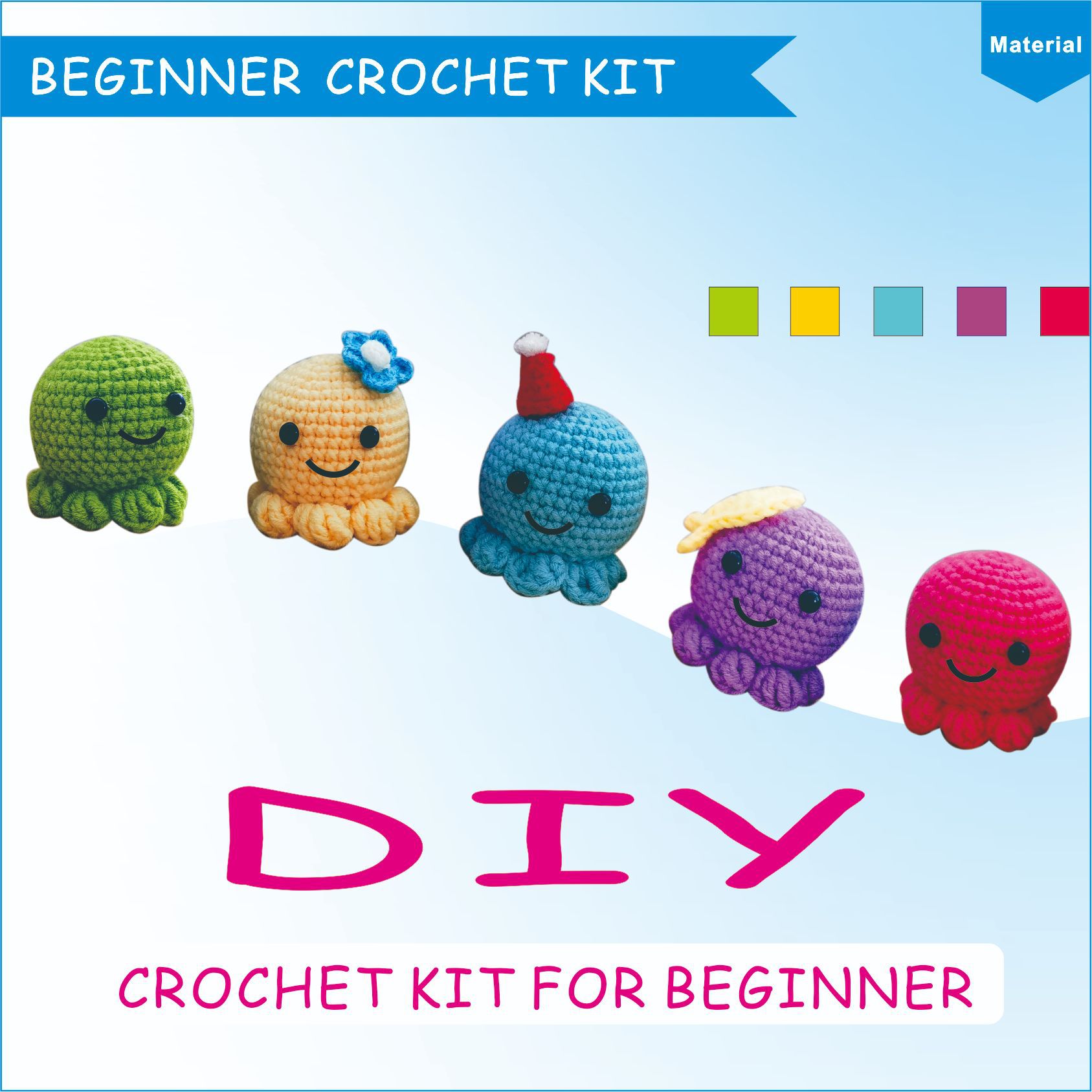 跨境英文说明书+英文视频 手工编织DIY章鱼盆栽毛线钩织材料包