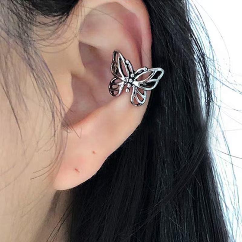 Oscuro negro versión coreana ins temperamento simple personalidad diseño de nicho sentido retro mariposa oreja sin orejas perforadas pendientes femeninas
