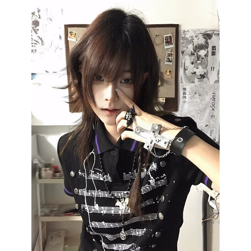 Subculture Style Polo Shirt for Women, Summer New Visual Style Napoleon Short-Sleeve Slim Fit Y2K Light Subculture Top