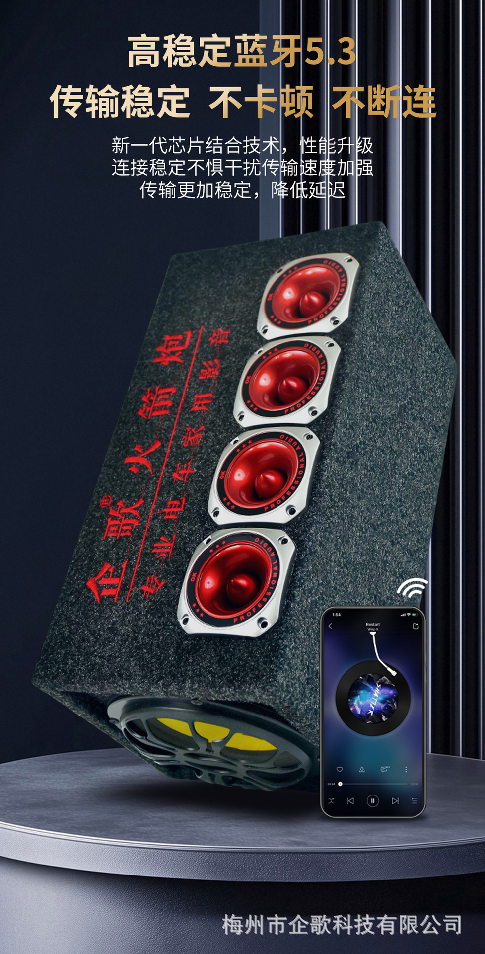 Dual Bass Car Subwoofer High Power Home Audio 220V Electric Vehicle 72V84V Truck Bluetooth Speaker