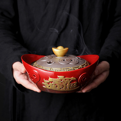 Yuanbao incense burner ceramic incense burner household indoor incense burner line incense incense anti-mosquito and insect-proof Buddhist supplies ornaments