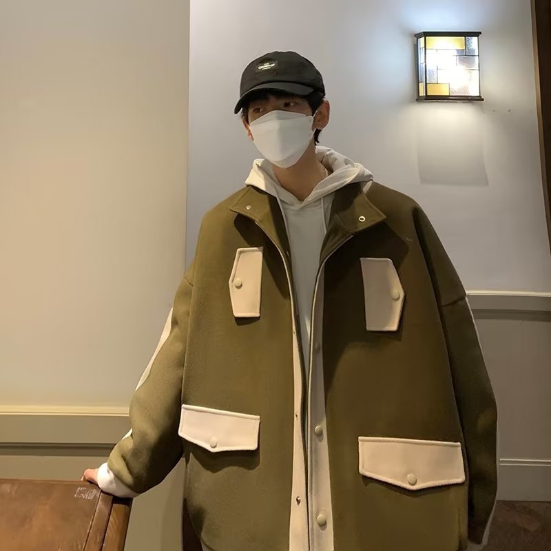 2024 nueva tendencia de la moda chaqueta de plumón para hombres costura con capucha tendencia cálida chaqueta de varios bolsillos