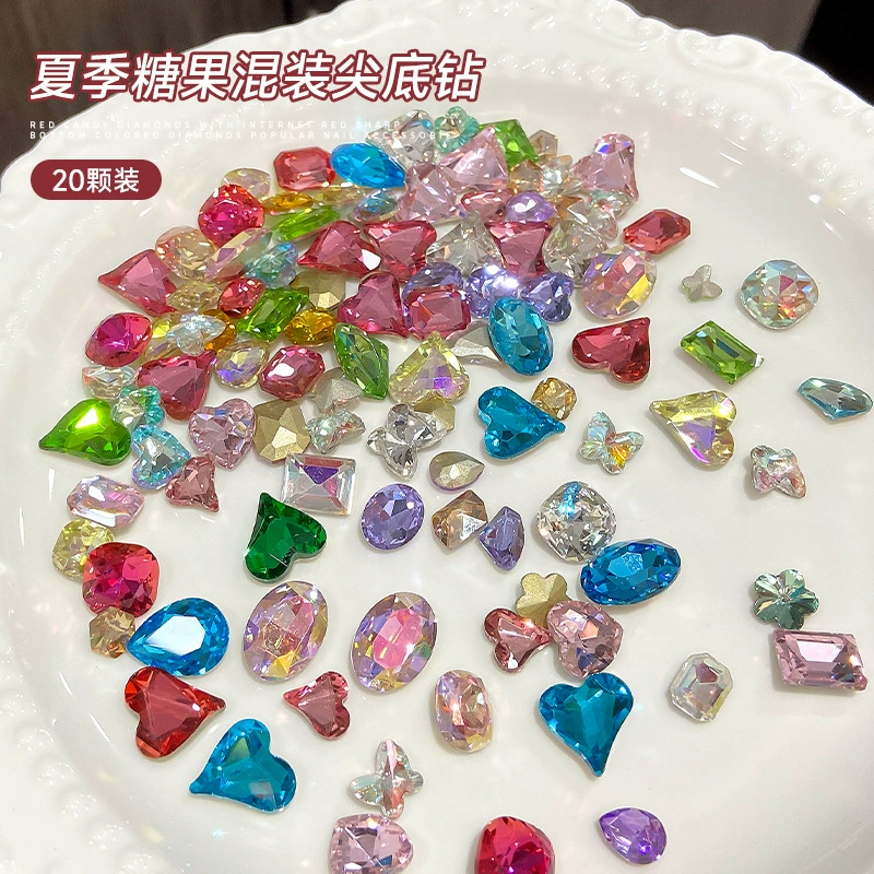 Цветные конфеты соды маникюрные бриллианты смешанные белые остроконечные кристаллы любовной сахарной пудры маникюрные украшения оптом