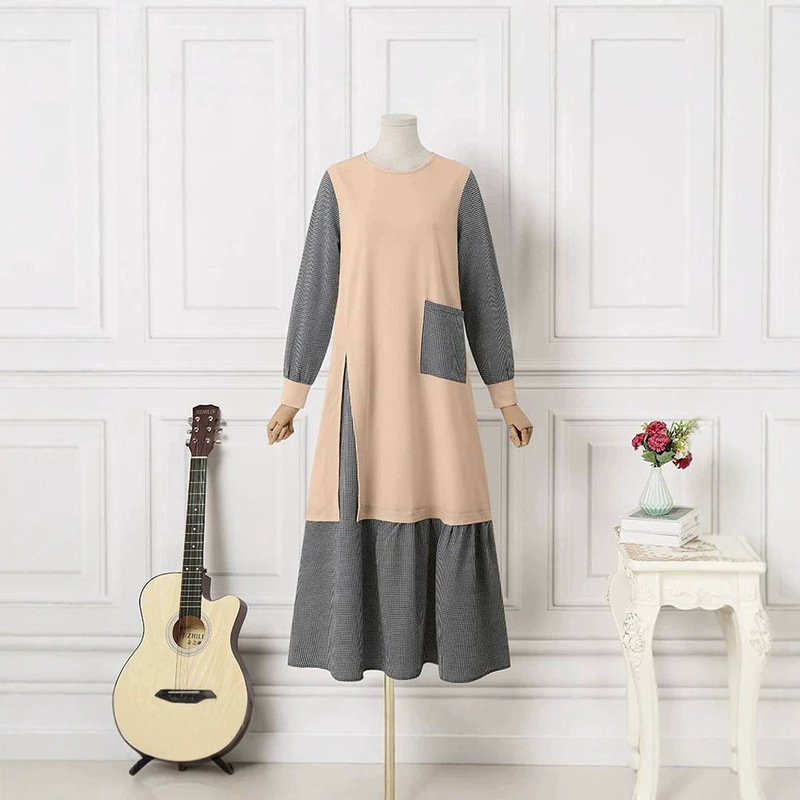2026 Spring Knitted and Woven Black Plaid Patchwork Elegant Commuting Plus Size Women's Flared Dress Cross-Border 2026 Spring Knitted and Woven Black Plaid Patchwork Elegant Commuting Plus Size Women's Flared Dress Cross-Border