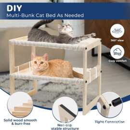 跨境新款实木落地式猫床家用可堆叠猫床猫咪吊床休息床可拆洗猫窝