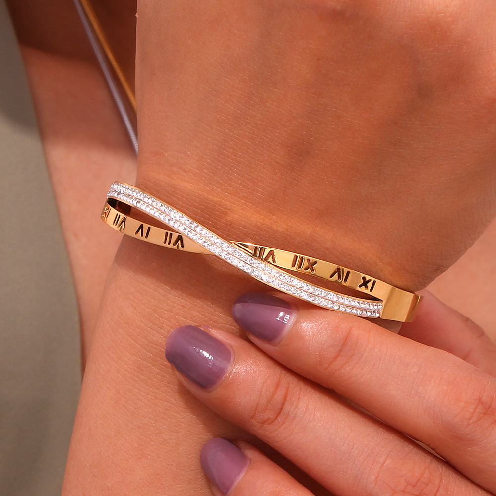 Acier Inoxydable Plaqué Or 18K Élégant Style Simple Chiffre Romain Bracelet display picture 6