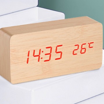源メーカーled木の頭の時計の電子時計のアイデアの木製のデジタル時計の音響制御の温度計の電子の目覚まし時計
