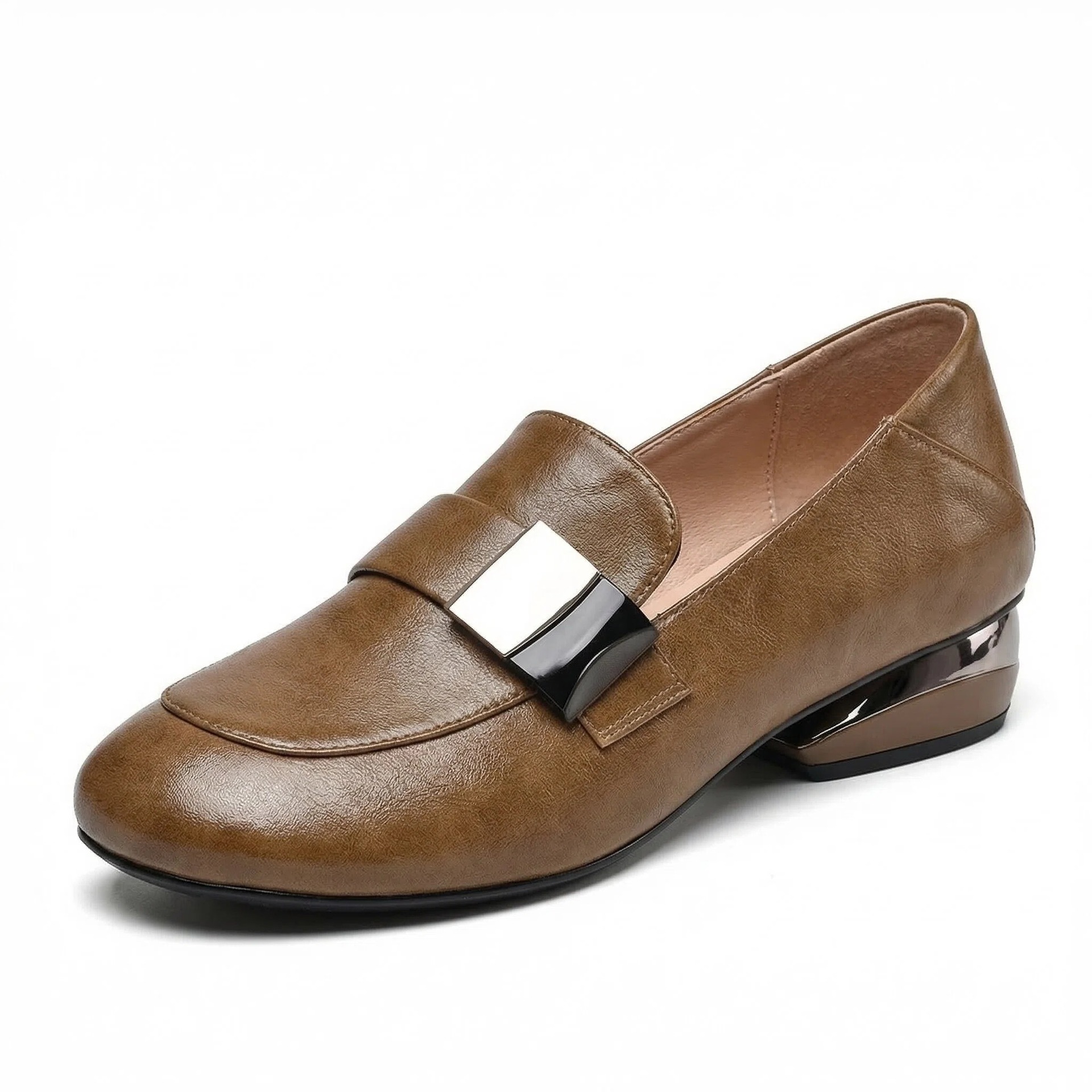 Zapatos de Lefour para mujeres 2026 primavera y otoño zapatos de cabeza redonda de cuero suave con una sola sola sola plana no cansará los pies