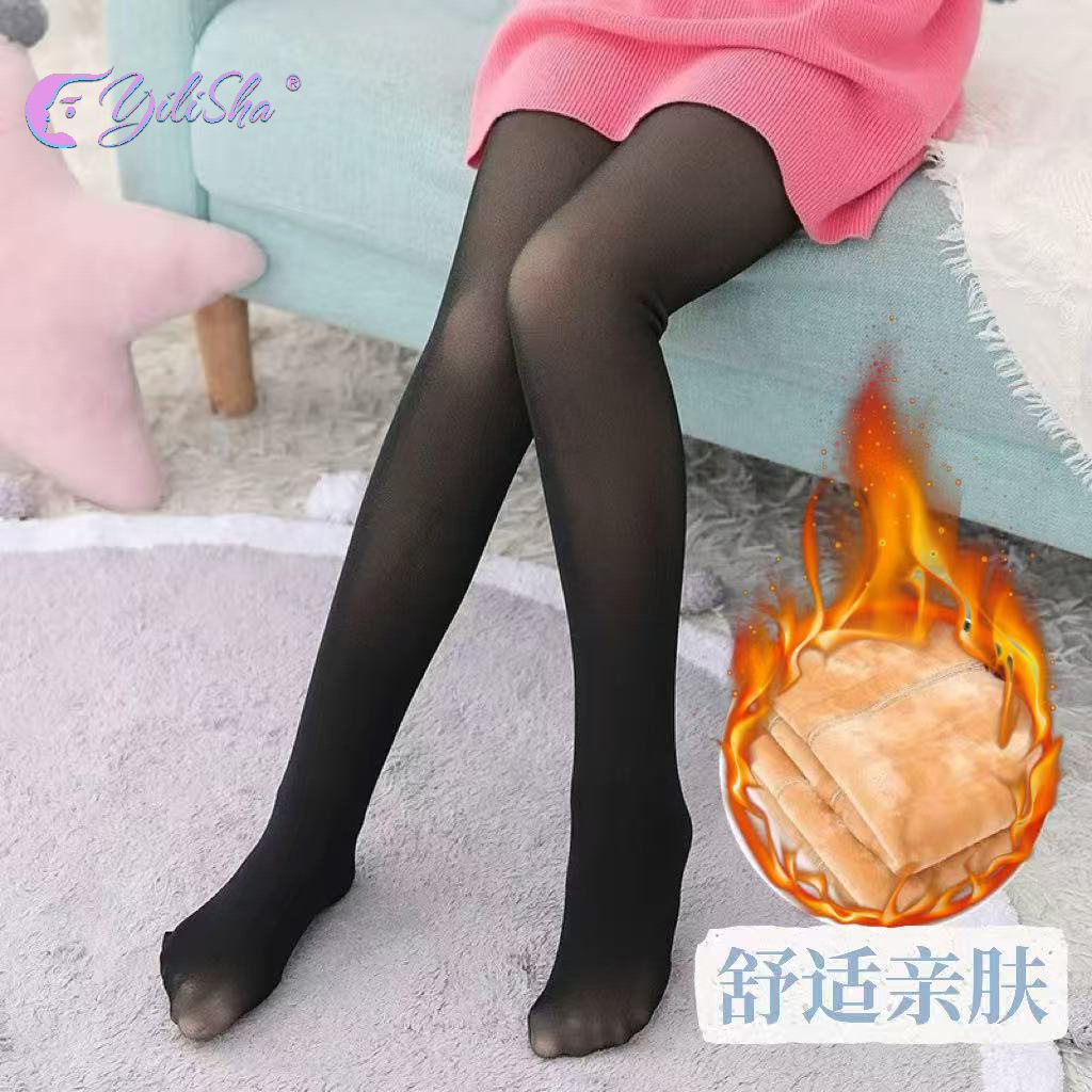 秋冬儿童保暖加绒加厚黑透肤一体女童连裤袜单层加厚连袜打底裤