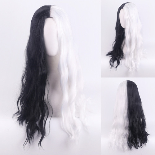 cos wig 101 loyal dog Cruella de Vil black and white witch color matching short curly hair