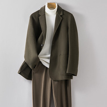 春秋新款100%羊毛西服高端短款无羊绒西装男韩版双面毛呢大衣批发