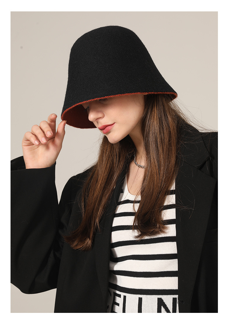 Gorro bucket de punto para mujer otoño invierno estilo coreano_voghion.com