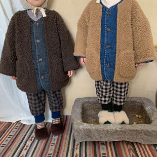 South Korea children's clothing children's winter new lamb wool quilted cotton-padded coat for boys and girls baby cotton-padded coat long wool coat