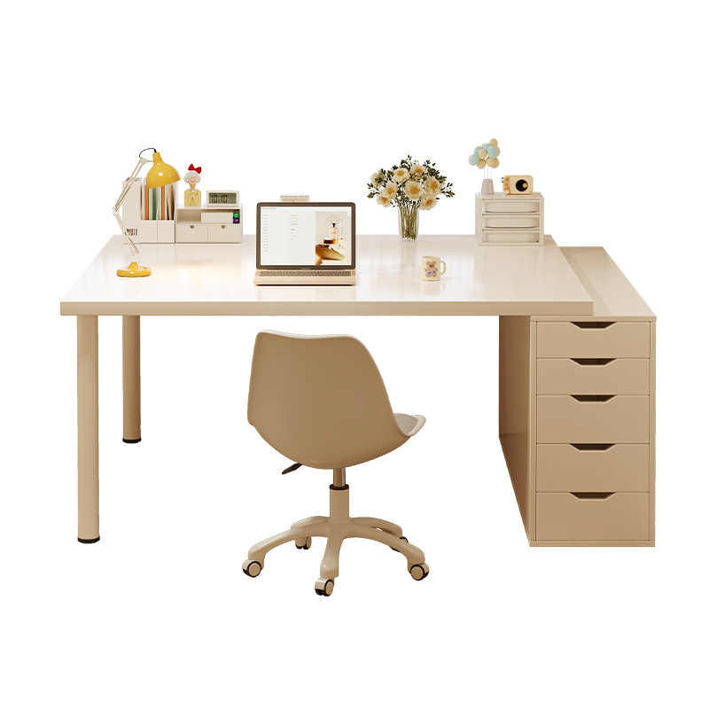 Escritorio para computadora para dormitorio de niñas, escritorio blanco para juegos de uso doméstico, estación de trabajo moderna y sencilla, mesa estilo crema.